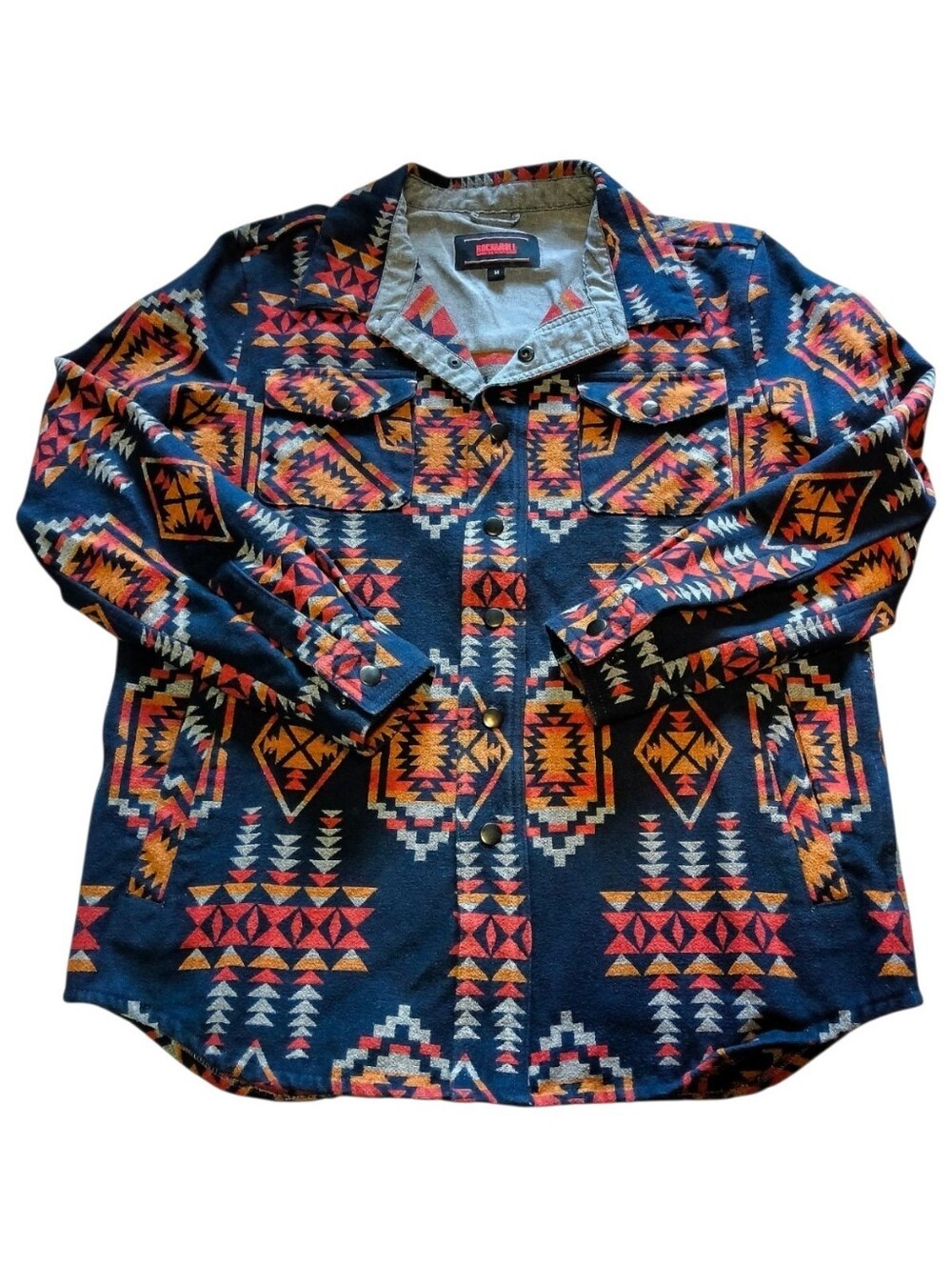 Rock & Roll Denim Mens Southwestern Snap Shacket Jacket Size Medium